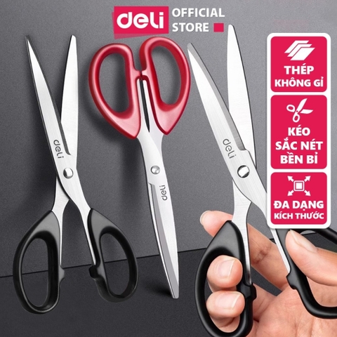 Kéo văn phòng deli EM600 – lưỡi thép không gỉ sắc bén, bền chắc tiện dụng
