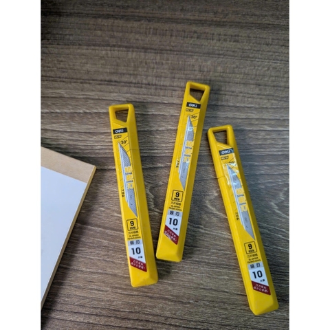 Hộp dao rọc giấy deli dl-dp093 10 lưỡi mũi dao 30 độ sắc bén hợp kim thép siêu bền