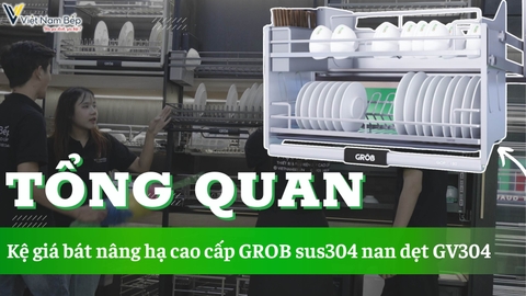 Kệ chén bát nâng hạ SUS304 nan dẹp GROB mã GV304 mới 2024 | SayHome Review thực tế