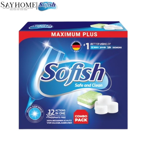 Combo dùng thử Sofish loại 20 viên + 0.5kg muối làm mềm nước chuyên dùng cho máy rửa bát - Hàng chính hãng