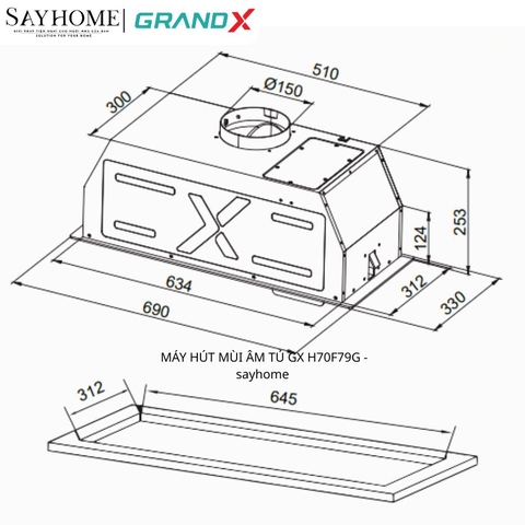 Máy hút mùi GrandX GX H70F79G âm tủ toàn phần tại thành phố Hồ Chí Minh