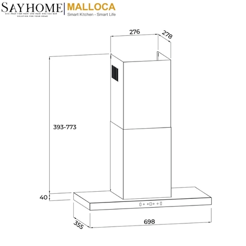 Máy hút mùi MALLOCA SLIM MH7035TS chữ T tại thành phố Hồ Chí Minh