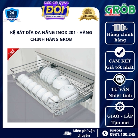 Kệ chén dĩa đa năng inox mạ Crom GROB - Nan vuông