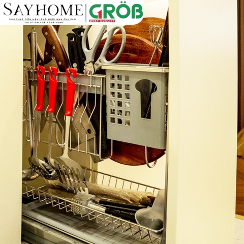 Kệ dao thớt GROB GC304-20/25/30/35/40 đa năng inox 304, nan dẹt - Hàng chính hãng GROB