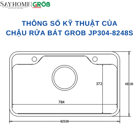 Chậu rửa bát GROB JP304-7848S, JP304-8248S 1 hố kiểu dáng Nhật Bản - Hàng chính hãng