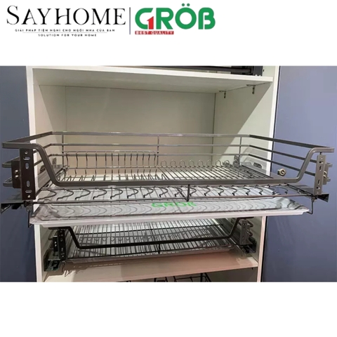 Kệ chén dĩa GROB GP- 60/70/75/80/90 đa năng hợp kim Nano, nan dẹt - Hàng chính hãng GROB