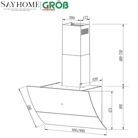 Máy hút mùi dạng TV GROB GHA-L1700, GHA-L1900 tại thành phố Hồ Chí Minh