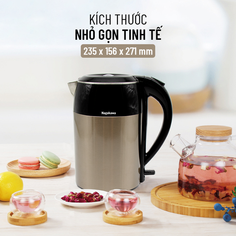 Ấm siêu tốc Nagakawa NAG0315 2 lớp inox 304 (1.8L) - Hàng chính hãng