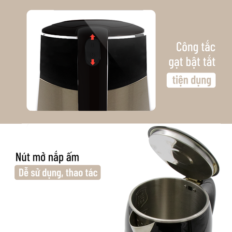 Ấm siêu tốc Nagakawa NAG0315 2 lớp inox 304 (1.8L) - Hàng chính hãng