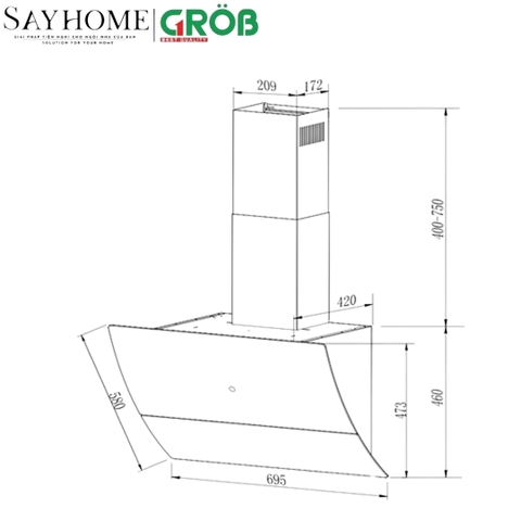Máy hút mùi dạng TV GROB GHA-L1700 NEW  tại thành phố Hồ Chí Minh