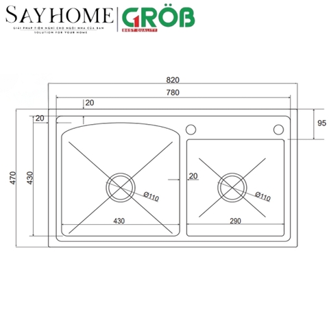 Chậu rửa bát 2 hốGROB  GS304-8247HD tại thành phố Hồ Chí Minh