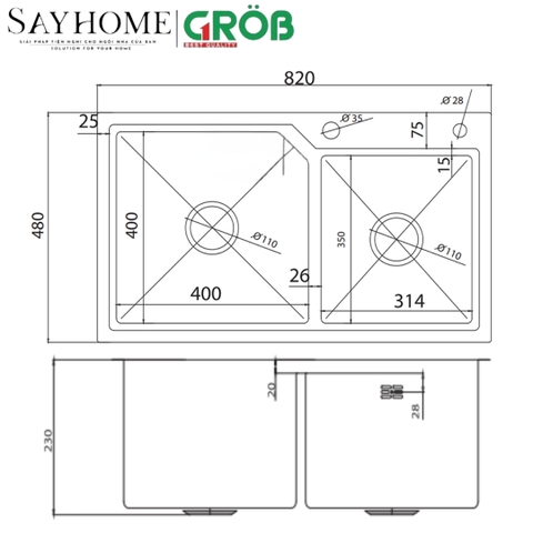 Chậu rửa bát GROB GV304-8248B tại thành phố Hồ Chí Minh