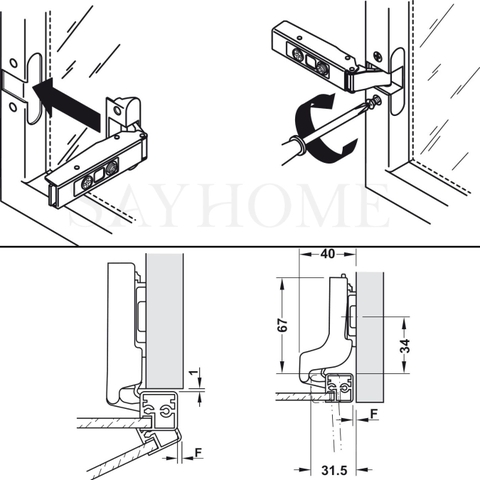 Bản lề cong nhiều tủ khung nhôm Hafele 311.68.512 - Hàng chính hãng HAFELE