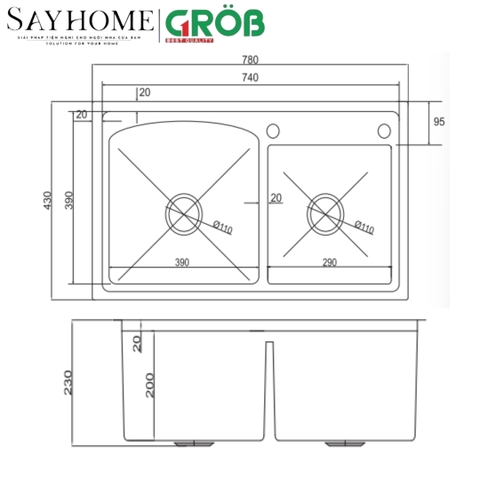 Chậu rửa bát 2 hố GROB GS304-7843PD tại thành phố Hồ Chí Minh