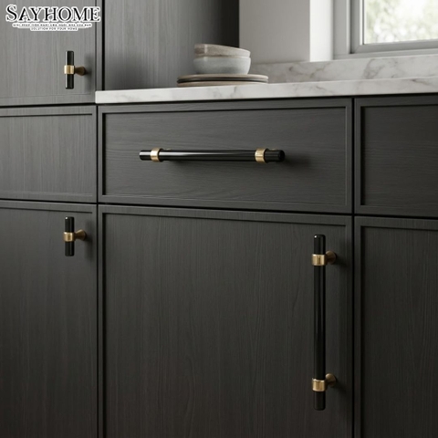 Tay nắm đũa tân cổ điển Vintage màu vàng đen SH1362