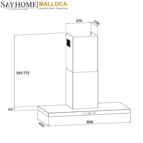 Máy hút mùi MALLOCA SLIM MH9045TS chữ T tại thành phố Hồ Chí Minh