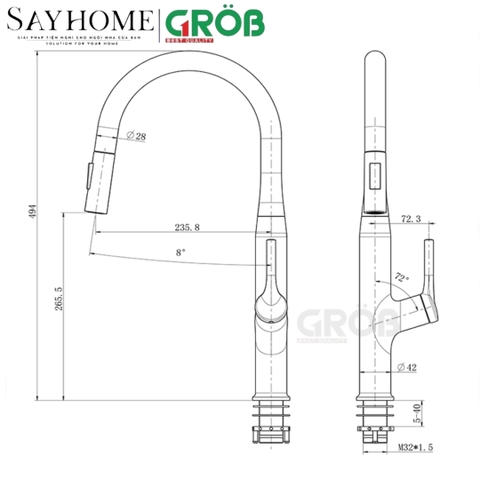 Vòi thân trònGROB  GF304-01 tại thành phố Hồ Chí Minh