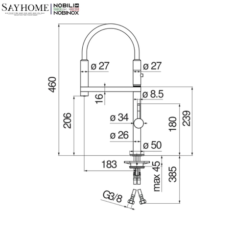 Vòi rửa chén NOBILI MOVE NB133S cần mềm - Hàng chính hãng