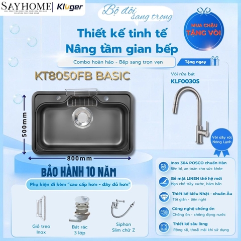 Chậu rửa chén bát 1 hố Nhật Kluger KT8050FB Basic - Hàng chính hãng