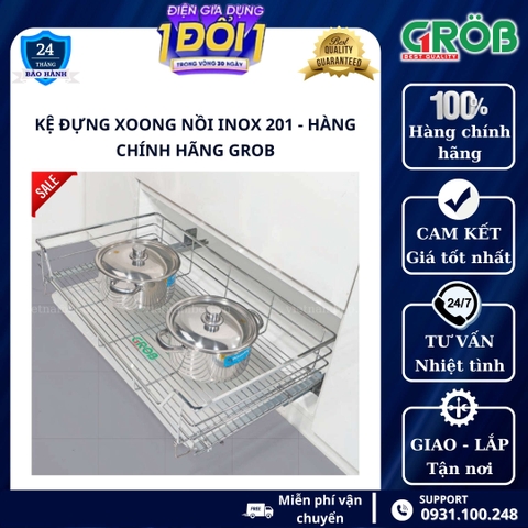 Kệ xoong nồi inox mạ Crom GROB - Nan vuông