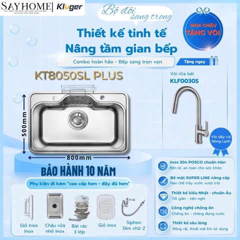 Chậu rửa chén bát 1 hố Nhật Kluger KT8050SL Plus - Hàng chính hãng