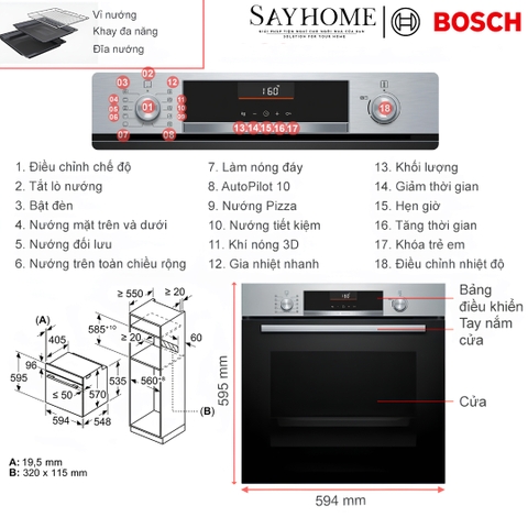 Lò nướng BOSCH HBG536ES3 Series 6 âm tủ 71 Lít tại thành phố Hồ Chí Minh