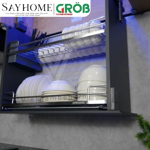 Giá bát nâng hạ GROB C1304-70ES/80ES/90ES cảm ứng điện lên xuống inox SUS304, nan Oval - Hàng chính hãng GROB