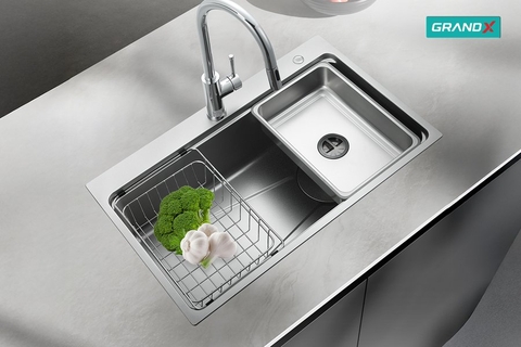 Chậu rửa chén bát 1 hố inox 304 GRANDX GX7650SV VOLCANO 76cm - Chính hãng