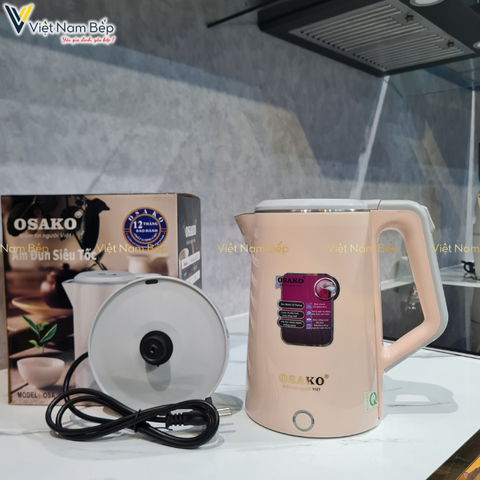 Ấm siêu tốc Osako OSA-230 2 lớp dung tích 2L, lòng ấm inox 304 nguyên khối không hoen rỉ, vỏ nhựa chống bỏng - Hàng chính hãng