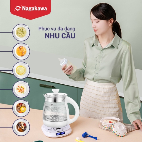 Ấm siêu tốc đa năng Nagakawa NAG0316 - Tích hợp 12 chức năng-Điều khiển cảm ứng - Bảo hành 12 tháng.