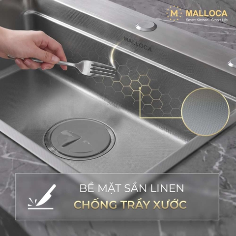Chậu rửa chén 1 hố Inox 304 MALLOCA LINEN MS7750SS