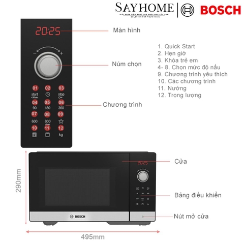 Lò vi sóng kết hợp nướng BOSCH FEL053MS1M Series 2 25 Lít tại thành phố Hồ Chí Minh