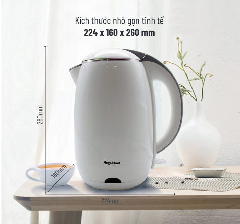 Ấm siêu tốc Nagakawa NAG0314 2 lớp (1.8L) - Hàng chính hãng