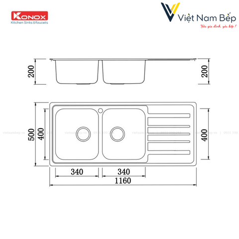 Chậu rửa bát European sink Artusi KS11650 1D – Bàn phải - Chính hãng KONOX