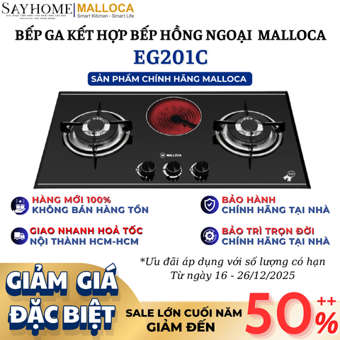 Bếp Ga kết hợp hồng ngoại MALLOCA EG201C 3 vùng nấu - Hàng chính hãng