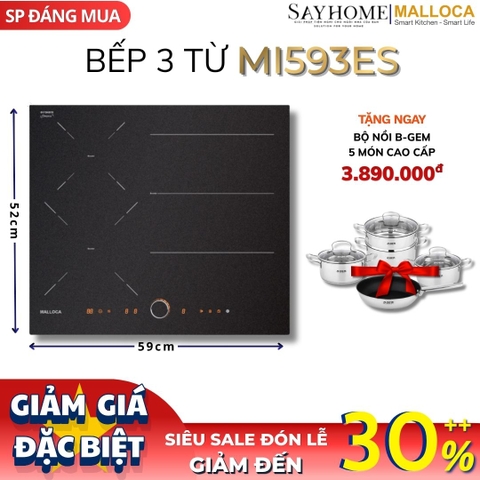 Bếp từ chống xước 3 vùng nấu MALLOCA MI593ES - Hàng chính hãng