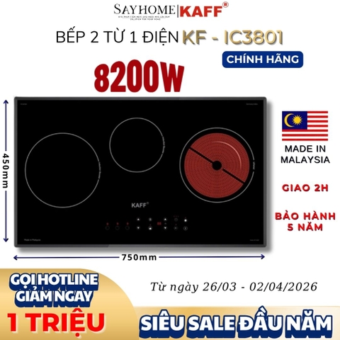 Bếp điện từ KAFF KF-IC3801 3 vùng nấu - Bảo hành chính hãng 5 năm