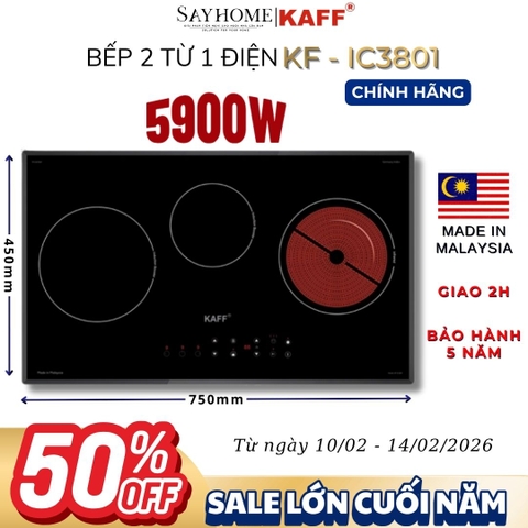 Bếp điện từ KAFF KF-IC3801 3 vùng nấu - Bảo hành chính hãng 5 năm