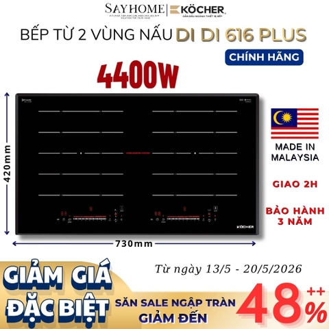 Bếp từ đôi Kocher DI 616 Plus  -  Bảo hành 3 năm