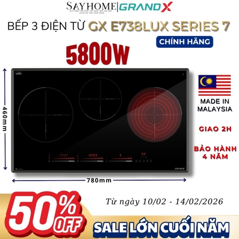 Bếp điện từ GRANDX GX E738Lux Series 7 3 vùng nấu - Bảo hành chính hãng 4 năm