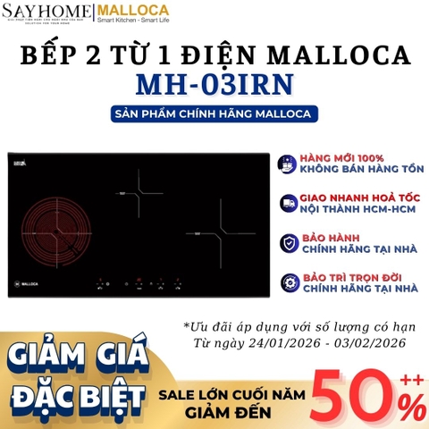 Bếp điện từ kết hợp Malloca MH-03IRN 3 vùng nấu - Hàng chính hãng Malloca