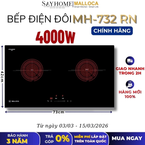 Bếp điện đôi Malloca MH-732 RN - Hàng chính hãng