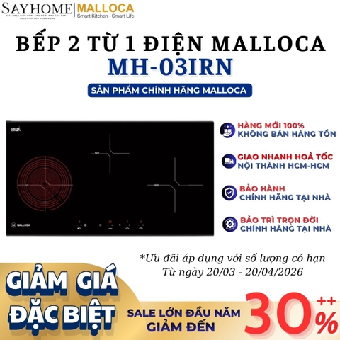 Bếp điện từ kết hợp Malloca MH-03IRN 3 vùng nấu - Hàng chính hãng