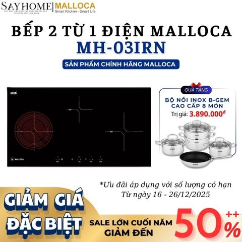 Bếp điện từ kết hợp Malloca MH-03IRN 3 vùng nấu - Hàng chính hãng Malloca