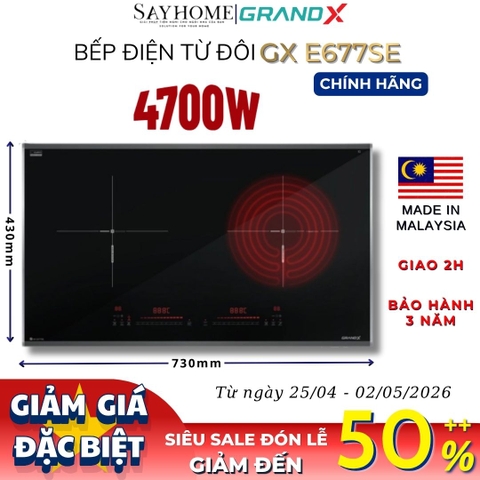 Bếp điện từ đôi GRANDX GX E677SE Series 6 - Bảo hành chính hãng 3 năm