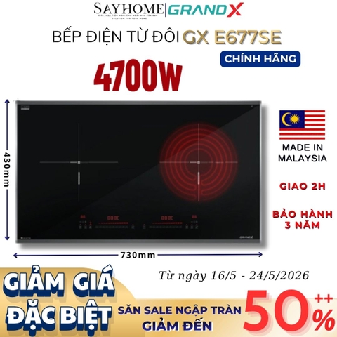 Bếp điện từ đôi GRANDX GX E677SE Series 6 - Bảo hành chính hãng 3 năm
