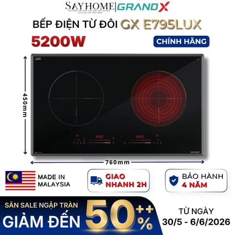 Bếp điện từ đôi GRANDX GX E795Lux Series 7 - Bảo hành chính hãng 4 năm