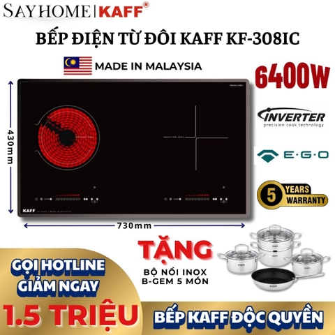 Bếp từ kết hợp hồng ngoại đôi KAFF KF-308IC - Bảo hành chính hãng 5 năm tại nhà