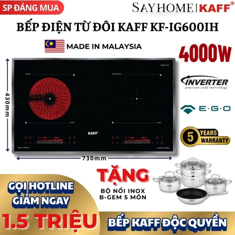 Bếp điện từ đôi KAFF KF-IG600IH - Bảo hành chính hãng tại nhà 5 năm
