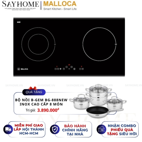 Bếp điện từ đôi kết hợp Malloca MH-02IR SB - Hàng chính hãng Malloca